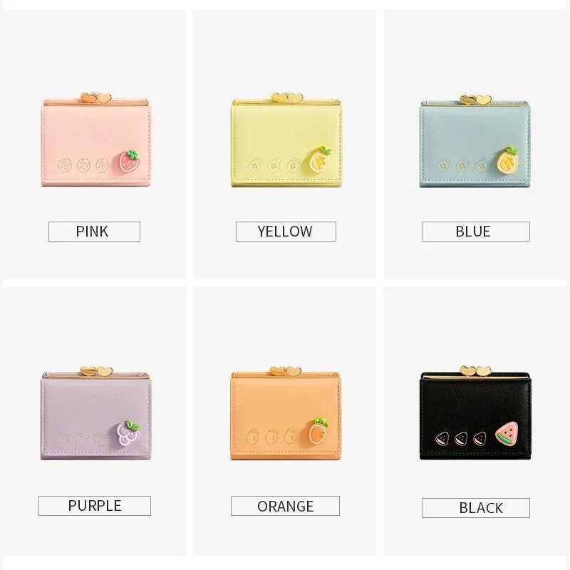 Cute Small Leather Pocket Wallet for Women Fruit Print Bifold Coin Purse Ladies Mini Short Purse Mey Card Holders Cluh Bags XJ250624
