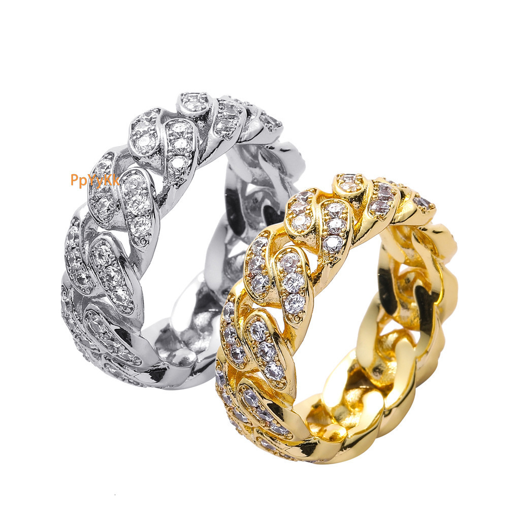 New Arrival Hip Hop Bling Bling Cuban Ring 8mm Full of Diamonds Iced Out Swag Trendy and Unique Unisex Hip Hop Couple Rings Pass the diamond tester