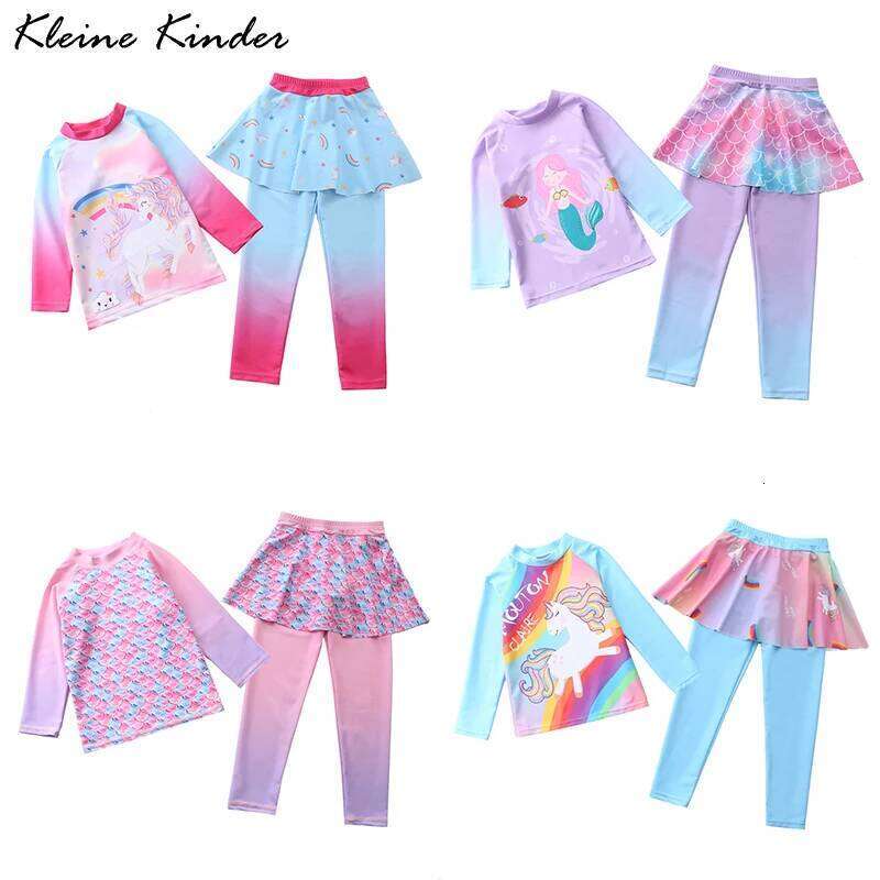 Swimsuit for Girls Two Pieces Unicorn Children's Bathing Beach Swimwear Skirted Surf Pants Leggins Set Girls' Swimming Suit