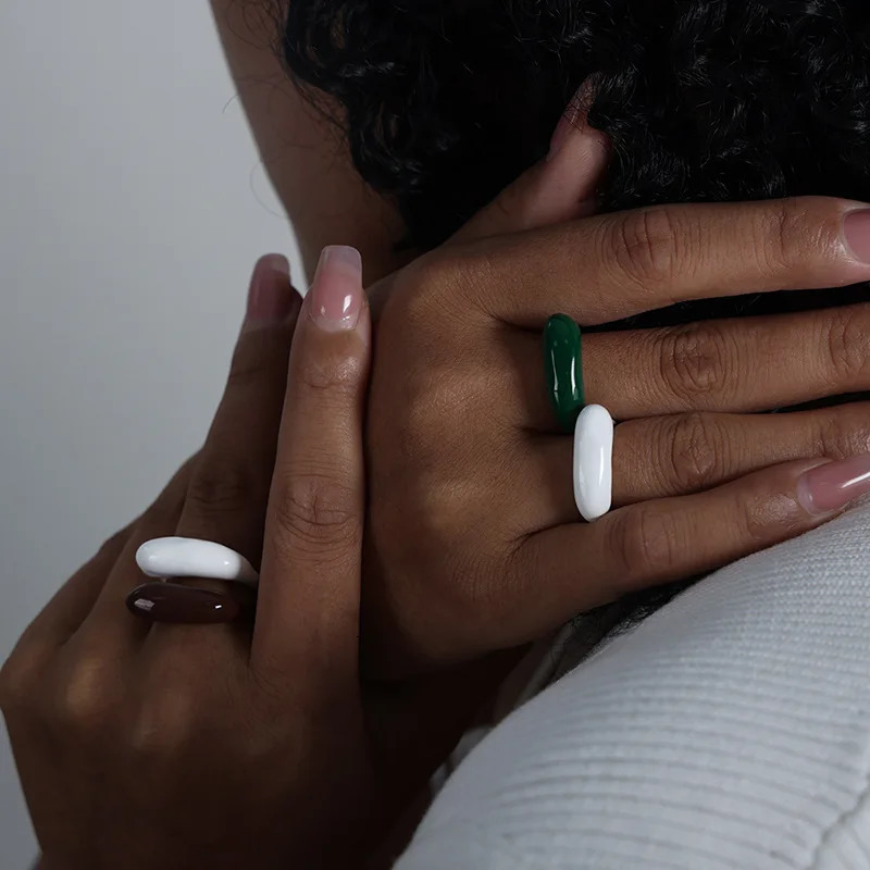 Multi Color Enamel Stainless Steel Rings For Women Gold Plated Waterproof Womens Aesthetic Ring Girls Rings Woman Jewelry Gifts 250624