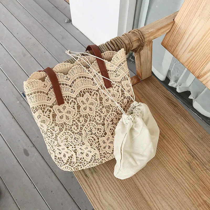 Bucket Shoulder Bag For Women Summer Korean Lace Elegant Tote Shopping Female Bags Lady Handbag Beach Bag 250624