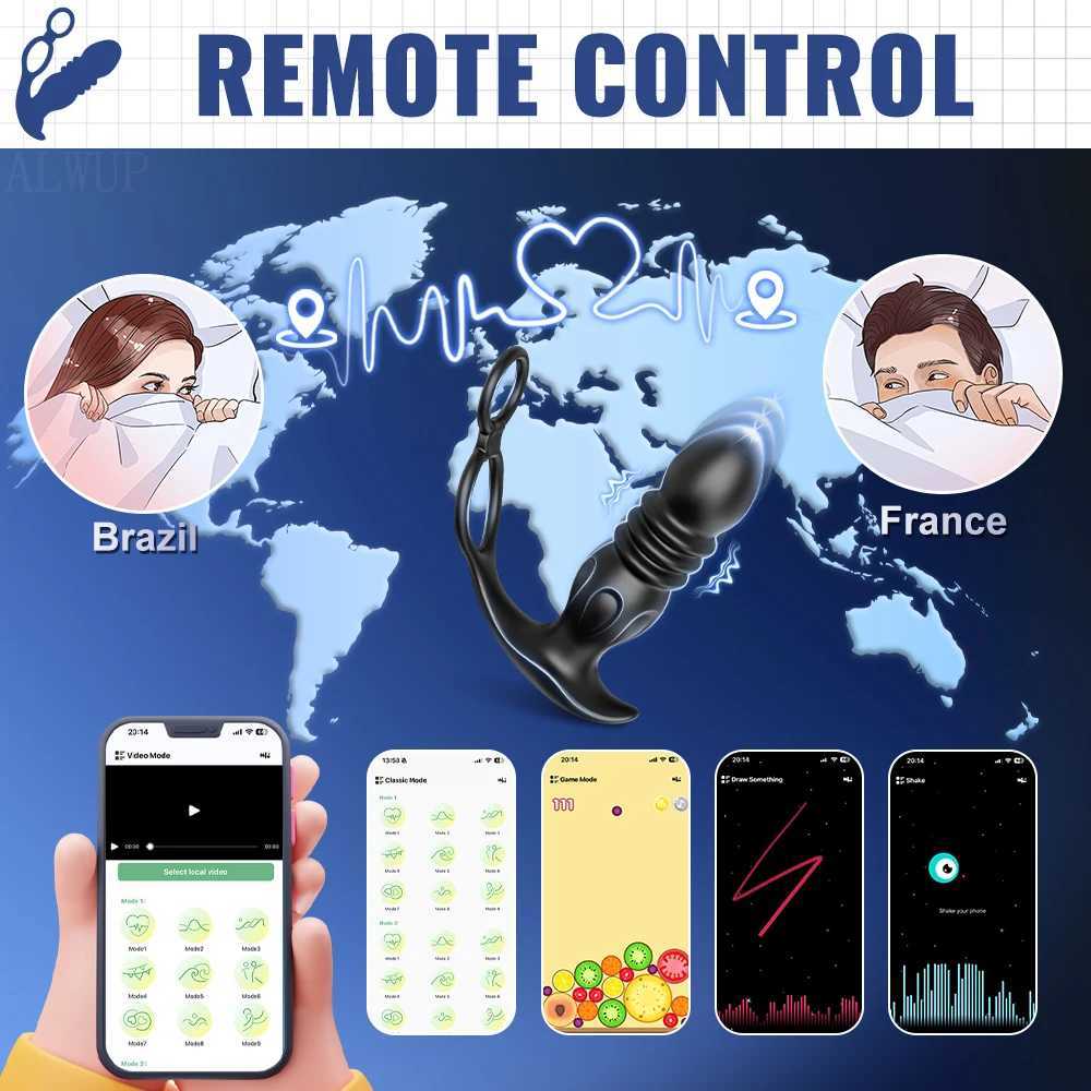 APP Control Thrusting Prostate Massager for Men Telescopic Anal Vibrator for Gay Butt Plug Cock Ring Adult Goods Sex Toy for Men W250624