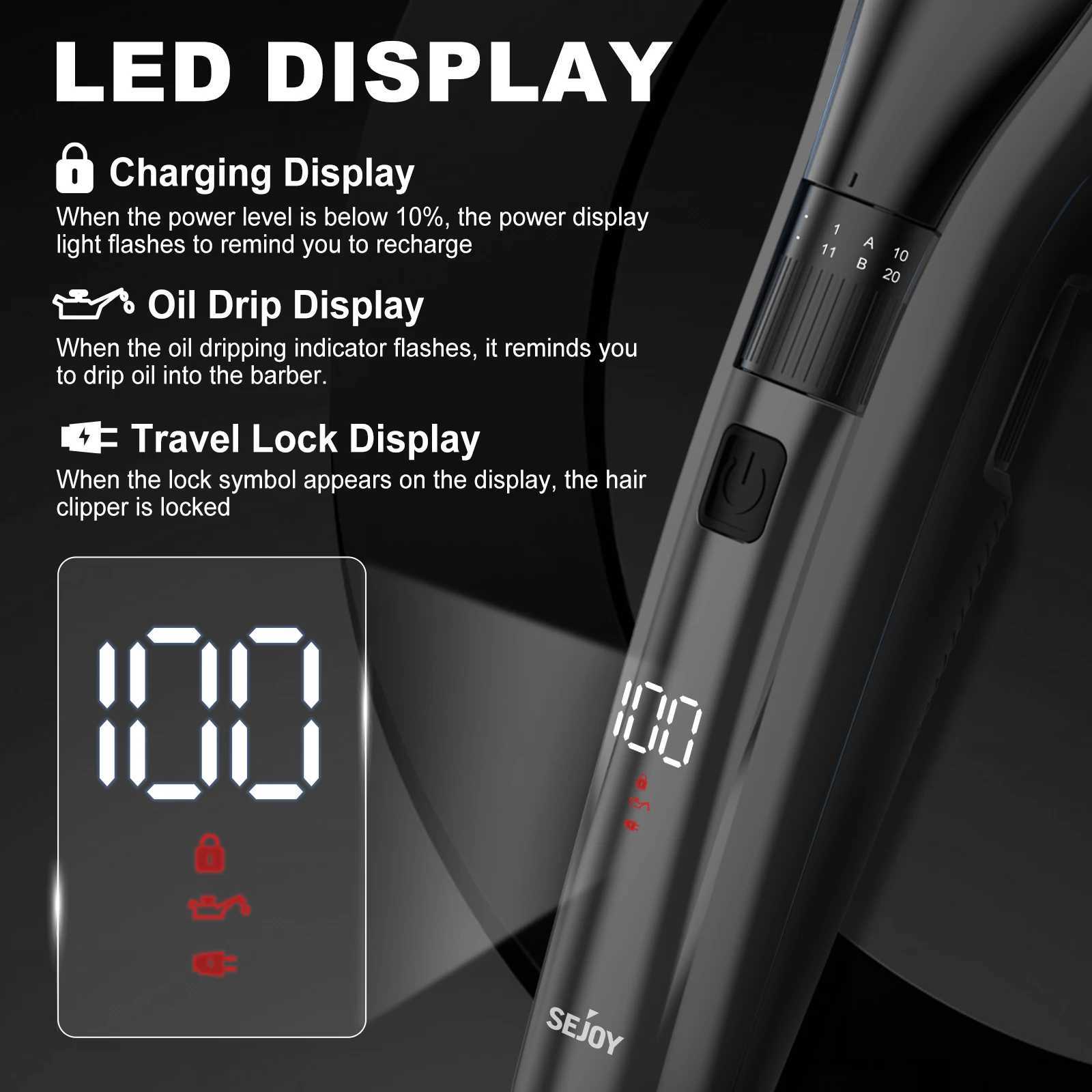 Sejoy Electric Hair Clipper for Men 20 Adjustable Gears Hair Cutting Machine Hair Trimmer Professional Rechargeable Hair Cutter Barber XJ250624