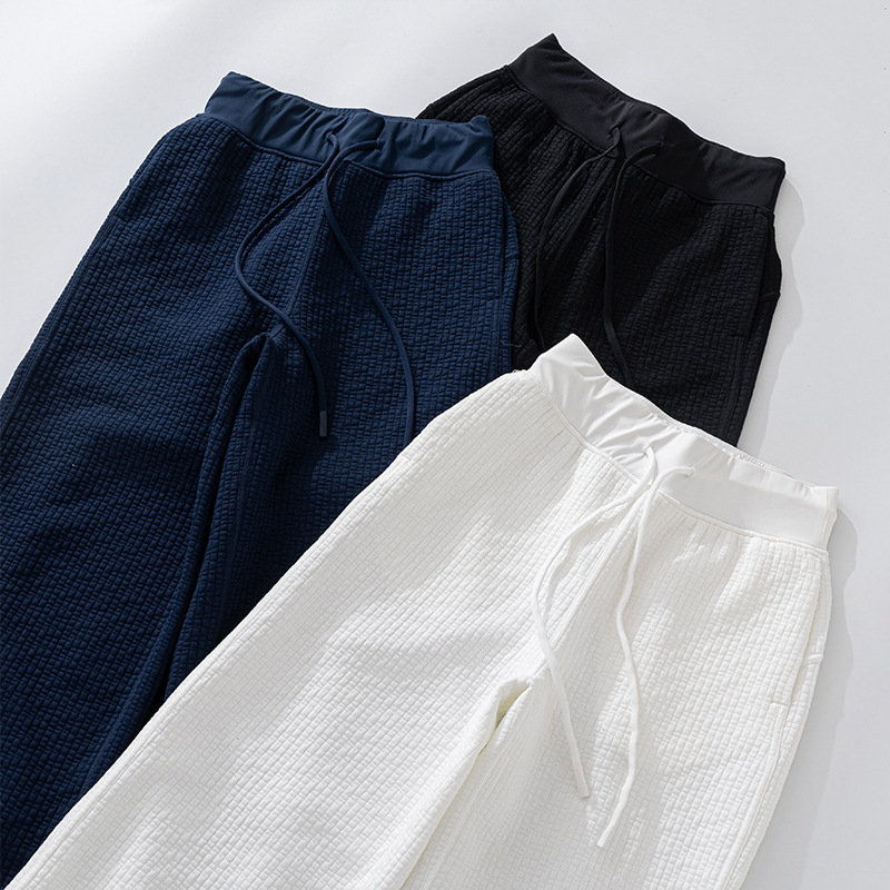 New Style Waffle White Texture Women's Long Drawstring Wide-leg Pants Sports Casual Loose Straight-leg Draped