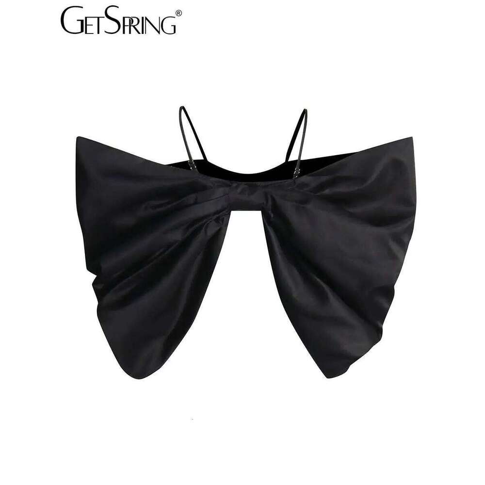 Getspring Women Camis 2024 Autumn Fashion Large Bow Design Backless Strapless Sleeveless Black Tanks All Match Sexy Camisole Top