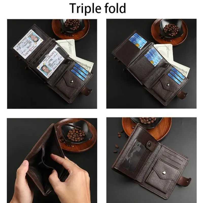 Leather Wallet for Men RFID Blocking Wallet Extra Capacity with 2 ID Windows Slim Trifold Purse with Multi Card Slot Coin PocketXJ250624
