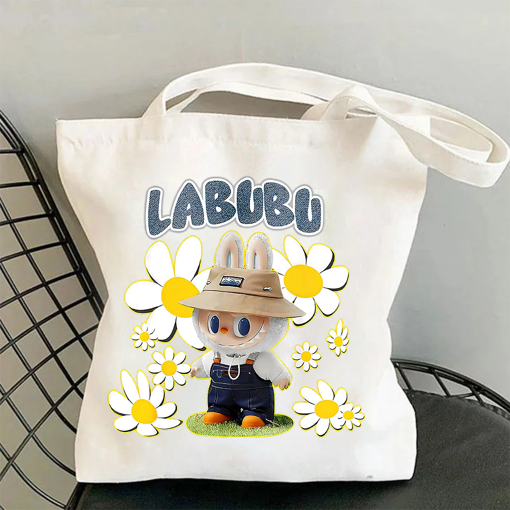 Free Shipping Designer Bag Cartoon Labubu Portable Canvas Bag Outdoor Durable Unisex Student Luxury Bag Large Capacity Simple Tote Bag