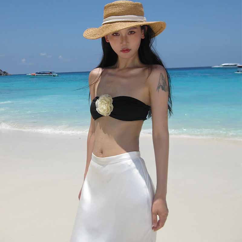Wholesale bikini strapless European and American bikini sexy three-dimensional flower split women's swimsuit swimsuit swimsuit