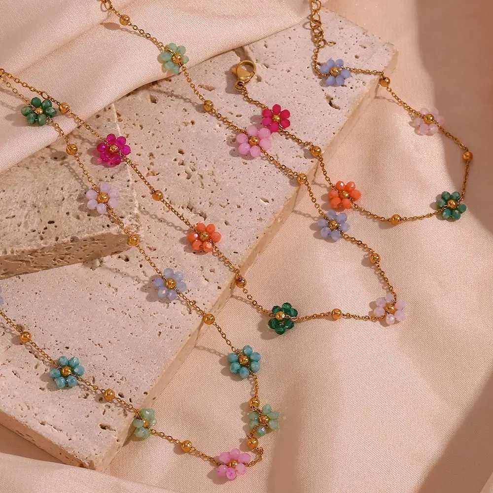 Colorful Flower Anklet For Women Summer Bohemia Stainless Steel Waterproof Chain Jewelry Exquisite Ankle Bracelet Cute Her Gifts U250624