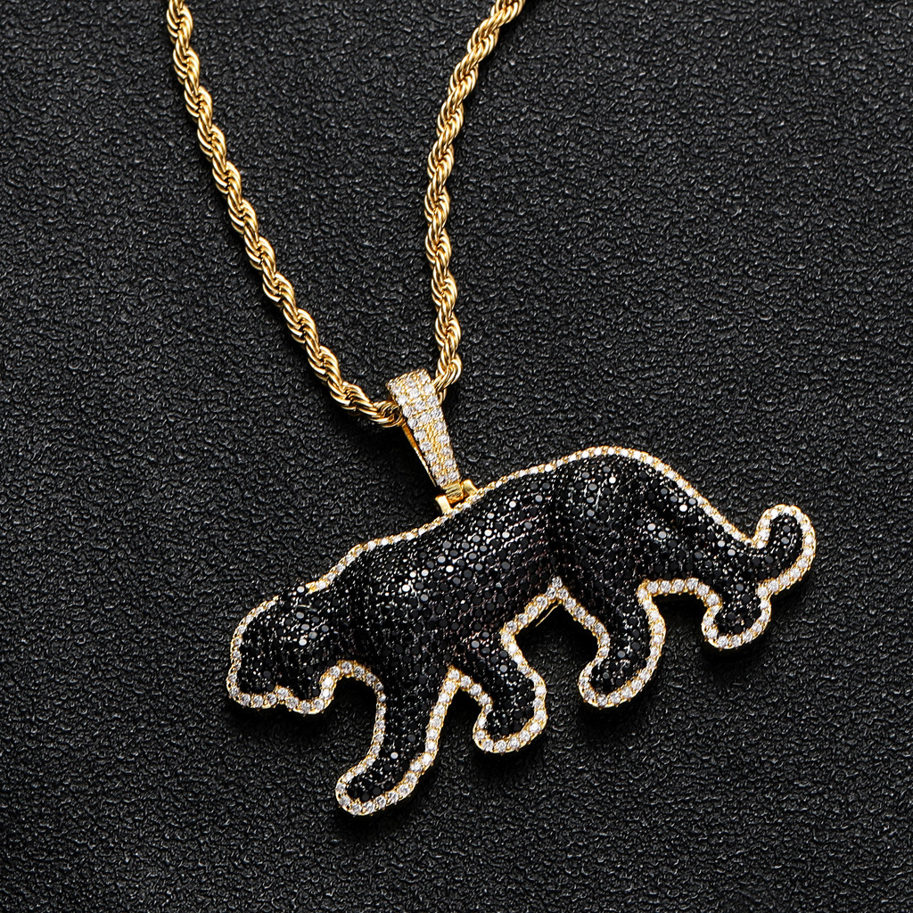 New Hip Hop Black Leopard Pendant Necklace Iced Out Moissanite Men's Streetwear Accessory Pass the diamond tester