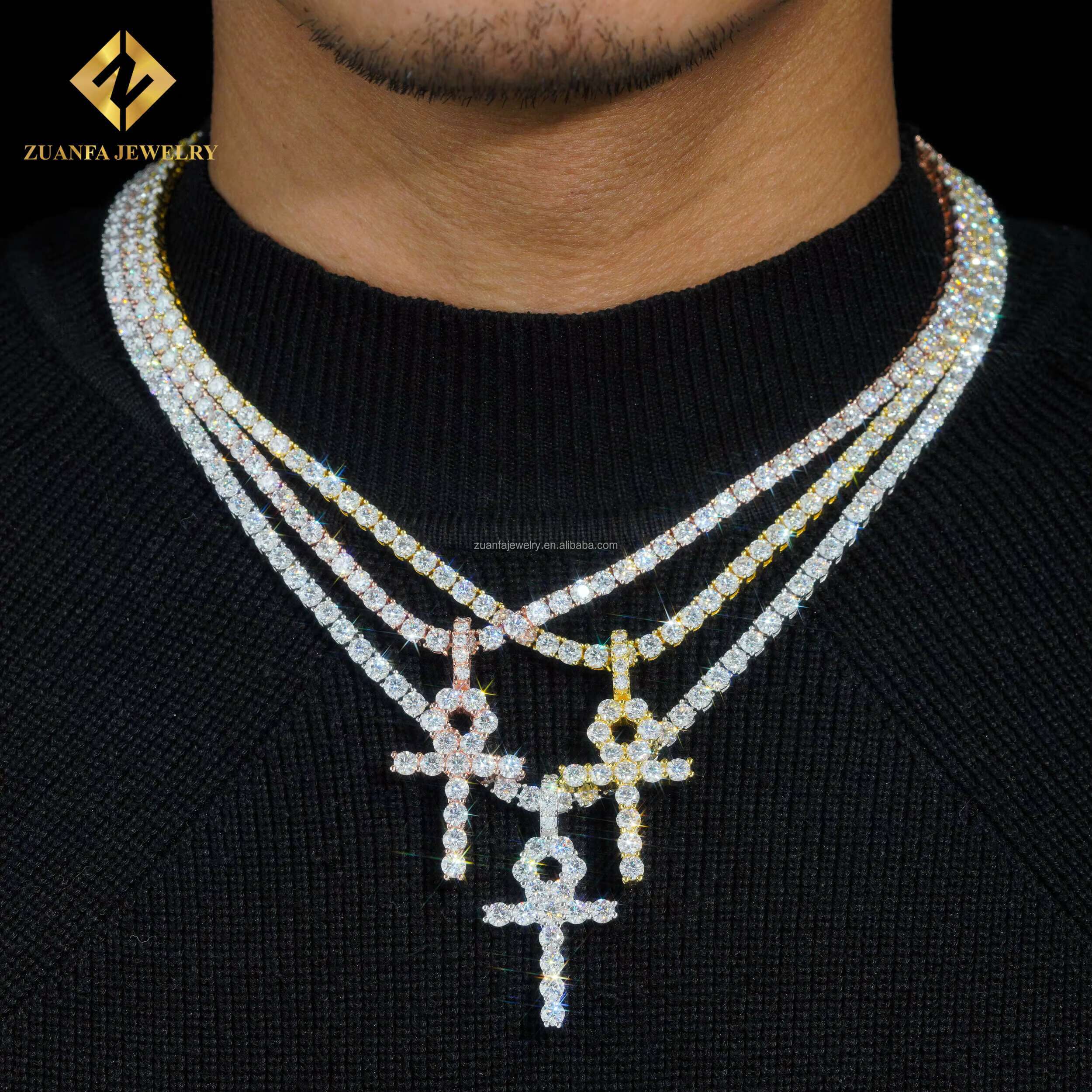 Ready to Ship 48 Hours Cross Pendant Moissanite Diamond Pendants Sun 925 Sterling Silver Iced Out Jewelry Custom Pendant Set