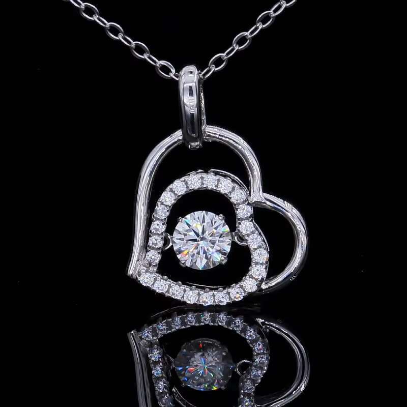 Jewelry Moissanite Dancing Diamond Necklace Double Heart Necklace SMN42 High Quality Sterling Silver Round Cut 0.5CTW VVS 1 Pcs