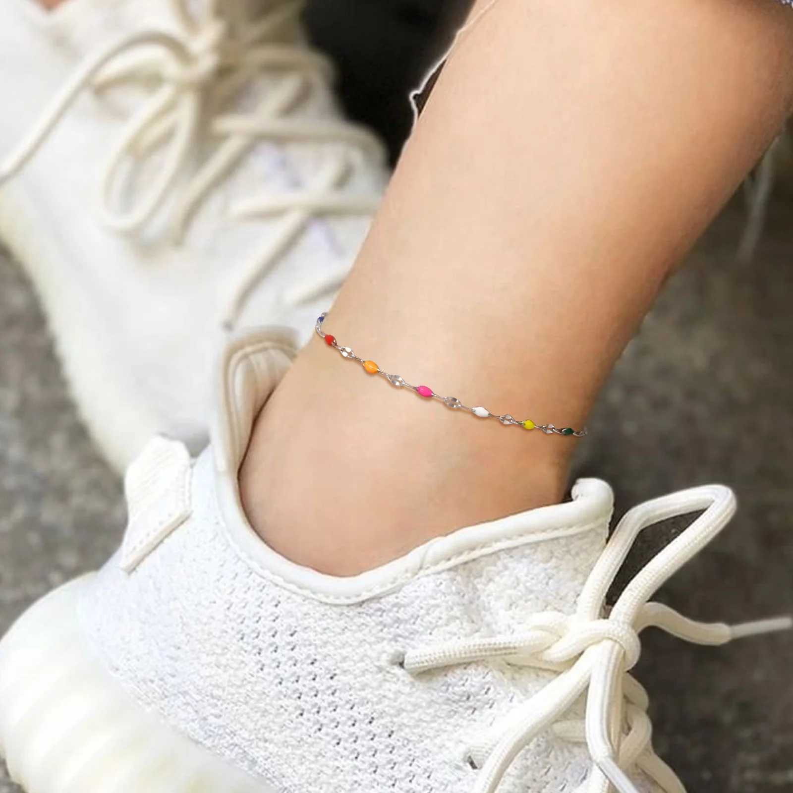 Summer Anklet Bracelet on Leg with Candy Beadedbohemian Lace Chain Anklet for Women Stainless Steel Beach Anklet U250624