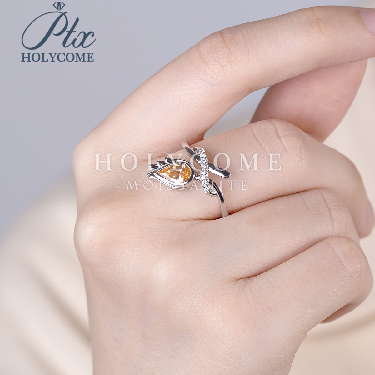 New Arrival Sterling Silver 925 Premium Jewelry Fashion Blossom Bow Ring with Champagne Color Flower Design Moissanite Diamond Ring for Women