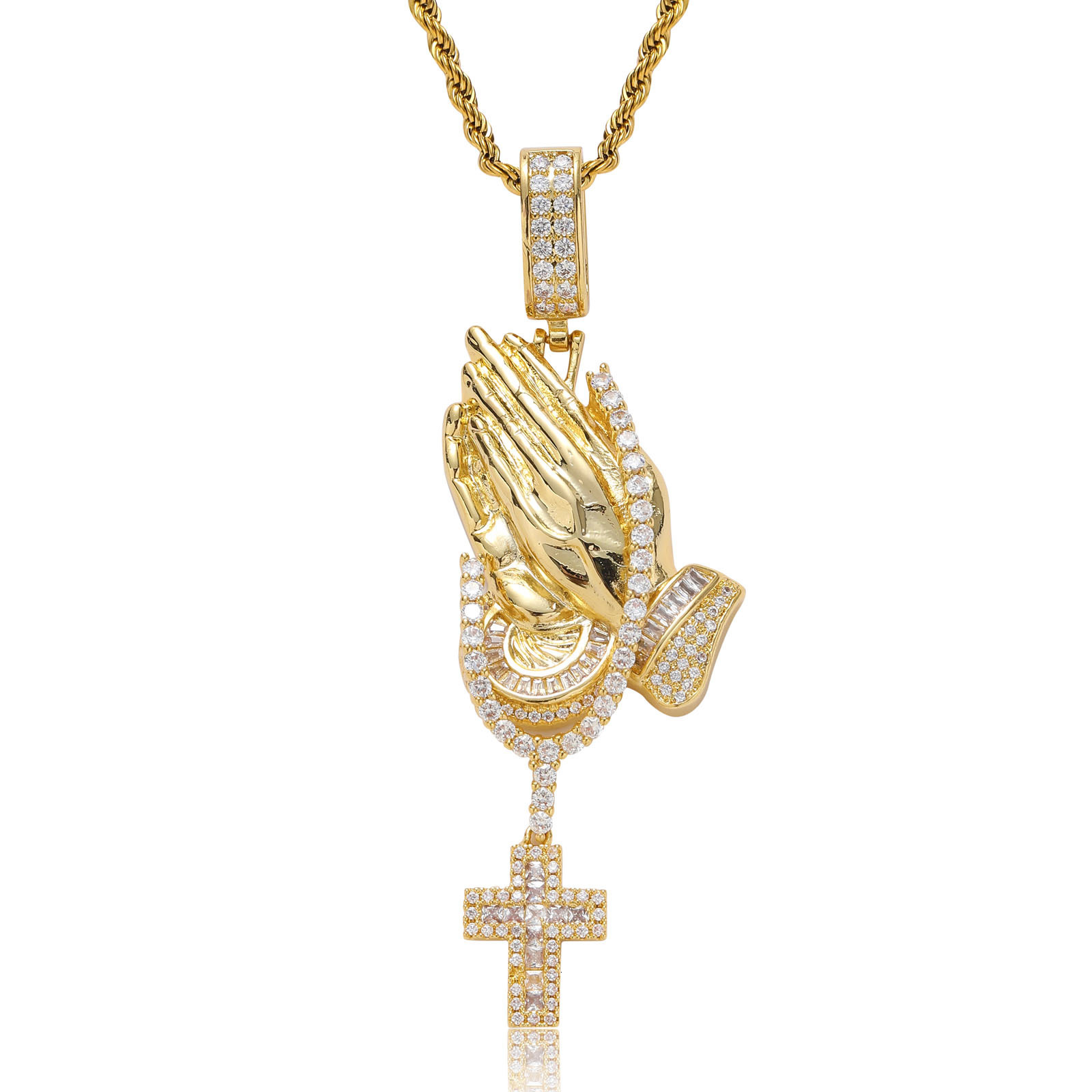 New Style Hip Hop Praying Hands Cross Pendant Ice Out Bling Trendy Moissanite Labubu Necklace doll necklaces Pass the diamond tester
