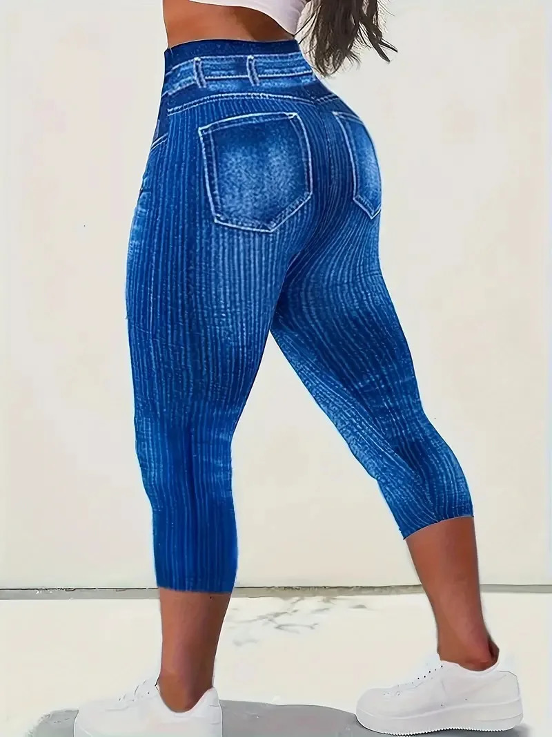Womens 1XL5XL Plus Size High Rise Denim Print Leggings with Slight Stretch Sporty and Stylish Comfort Print 250609
