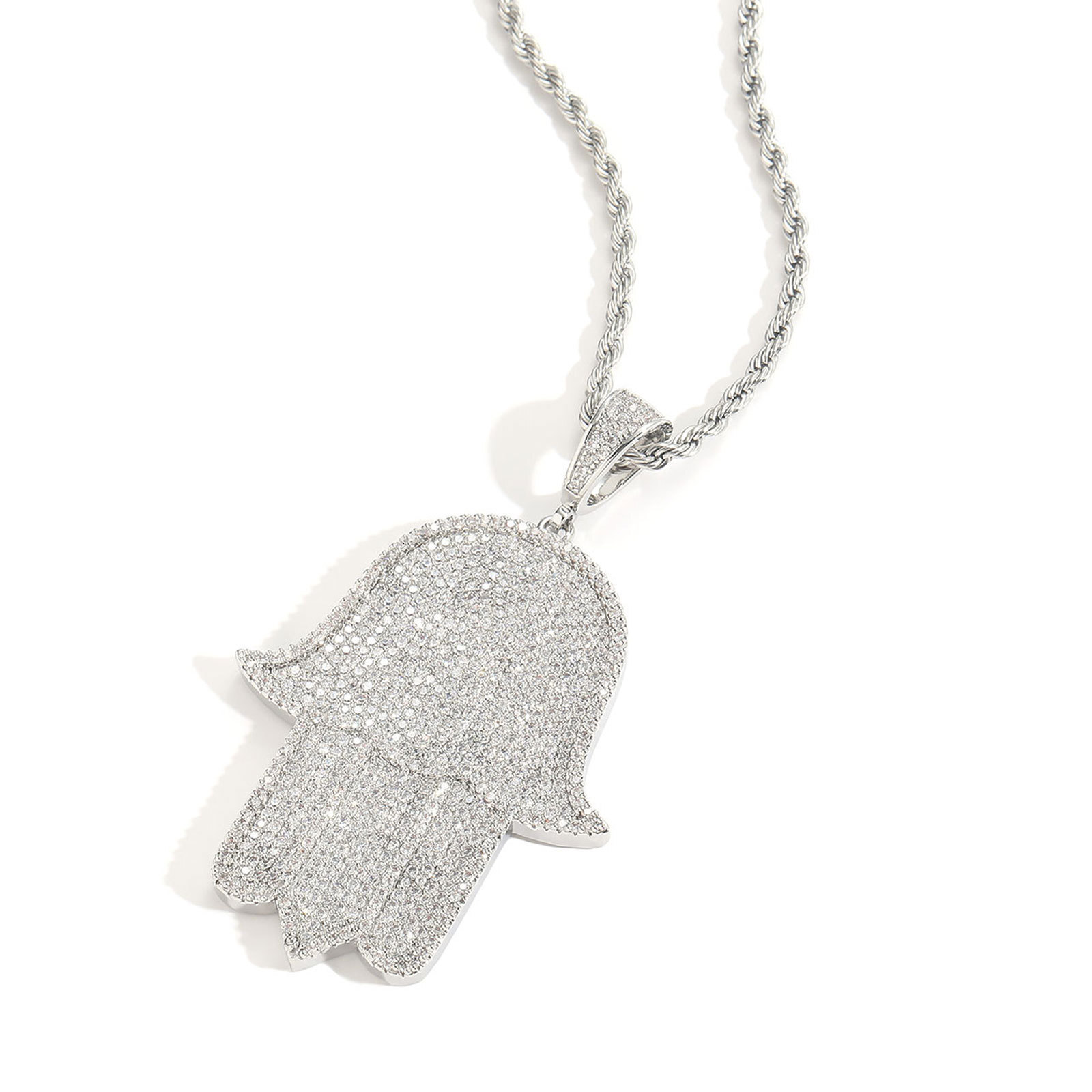 Luxury Moissanite Hamsa Hand Iced Out Bling Trendy Statement Hip Hop Pendant Necklace Pass the diamond tester