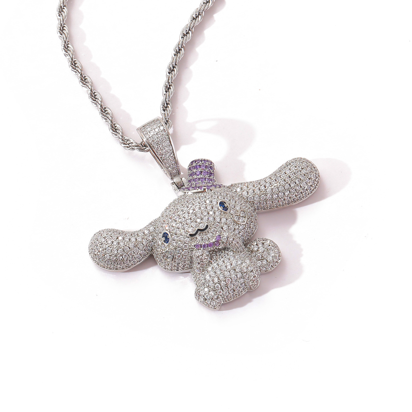 New Arrival Cinnamoroll Pendant Cute Anime Trendy Personalized Diamond Studded Unisex Hip Hop Necklace Pass the diamond tester