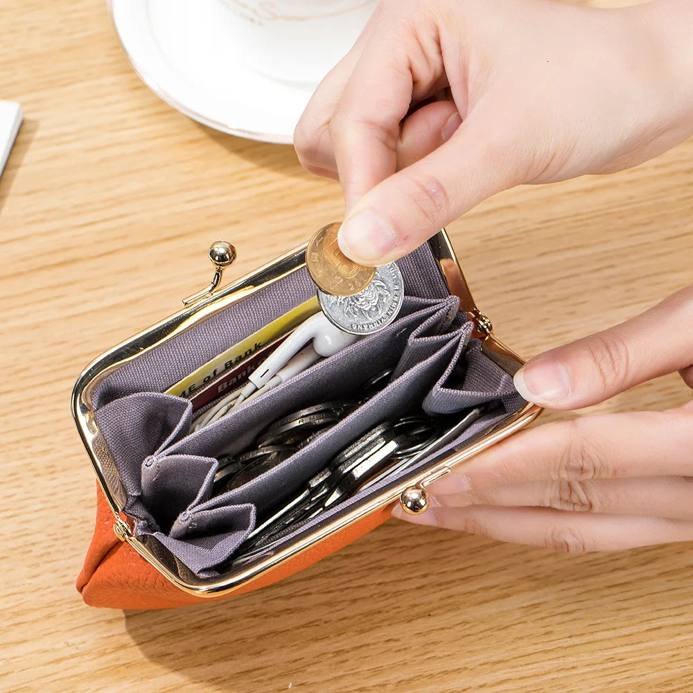 Coin Purse for Women Genuine Cow Leather Casual Card Holder Mini Storage Bag Small Short Wallet with Kiss Lock 250623