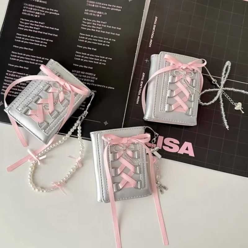 Sier Sweet Wallets for Women Y2k Strap- Designer Original Fi Short Coin Purse Korean Style Casual New Cute Wallet Purse XJ250624