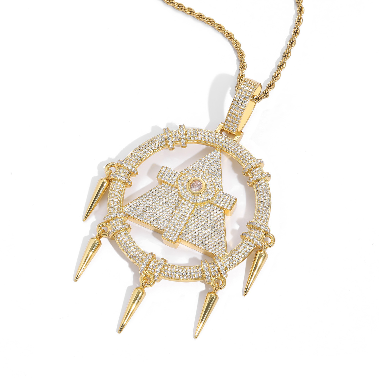 Luxury Moissanite Hip Hop Necklace with Solid Millennium Wisdom Wheel Pendant, Diamond - Studded Round Fringe Fashion Accessory Pass the diamond teste