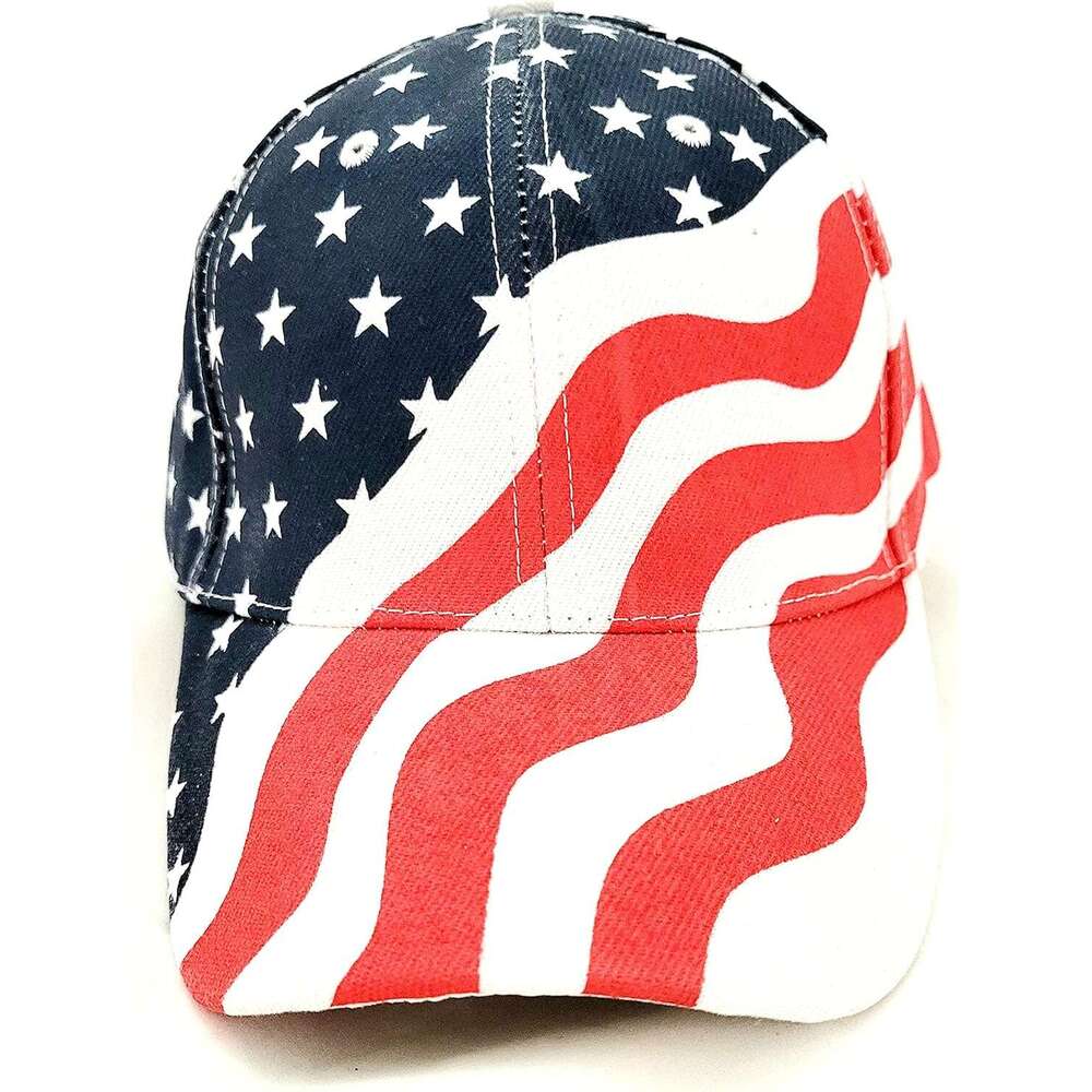 American Patriotic Flag Baseball Cap Hat in Red, White Navy Blue Stars and Wavy Stripes,OS, Red White Blue, One Size