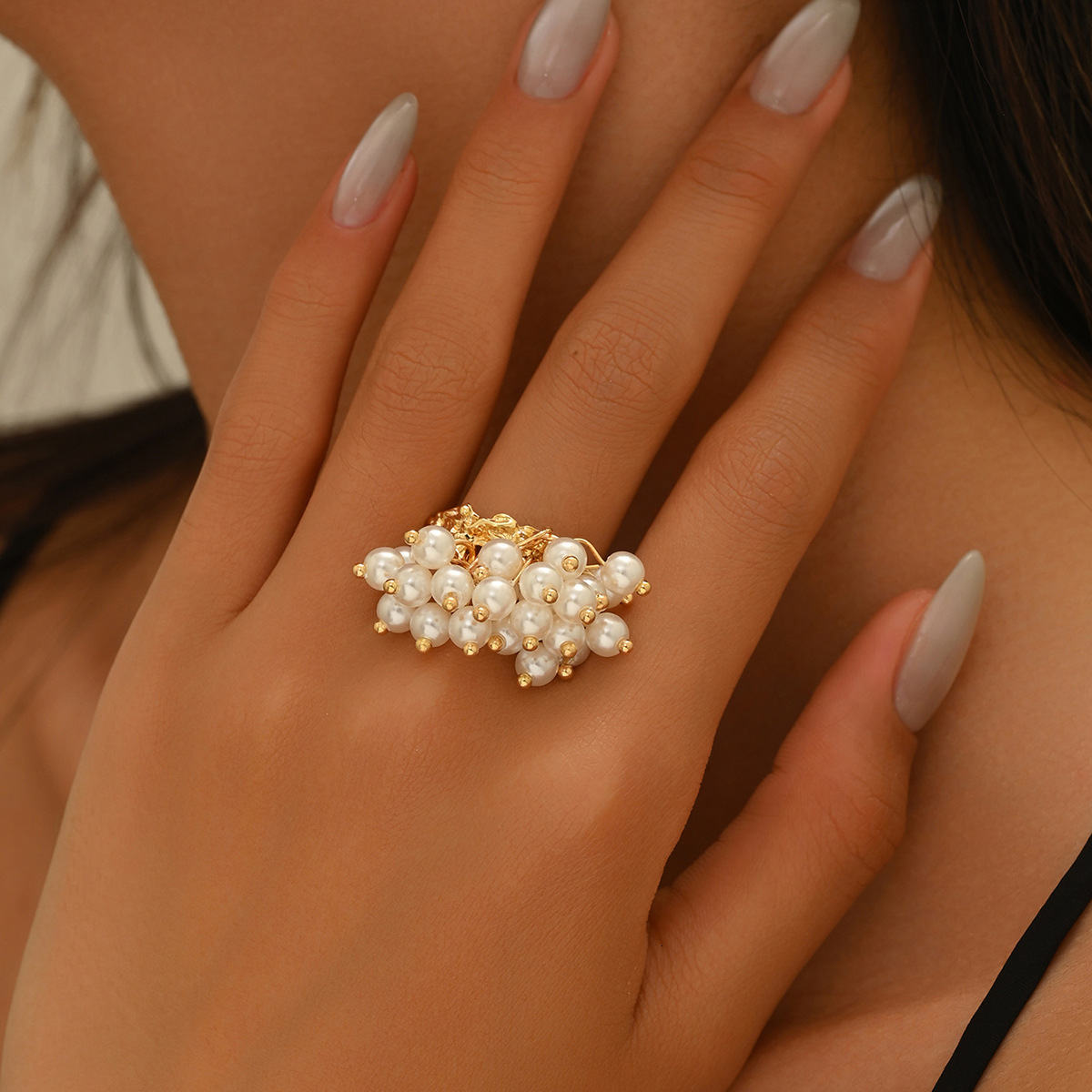 Baroque Style Women's Jewelry Open Pearl Inlaid Design Irregular Ring For Women