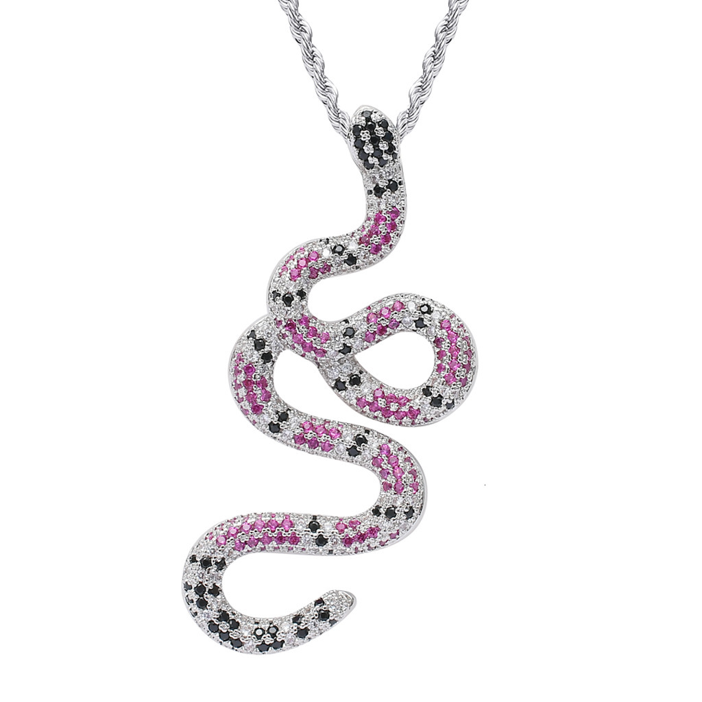 Luxury Moissanite Bling Iced Out Colorful Snake Pendant Diamond Studded Hip Hop Swag Necklace Trendy Accessory Pass the diamond tester