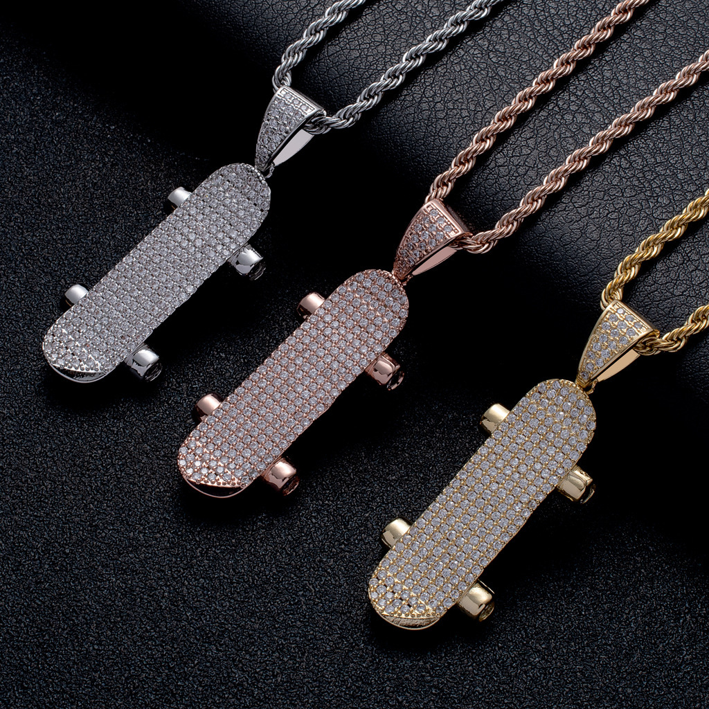 Luxury Moissanite Jewelry Hip Hop Skateboard Pendant Necklace Iced Out Unique Trendy Brand Cool Accessory Pass the diamond tester