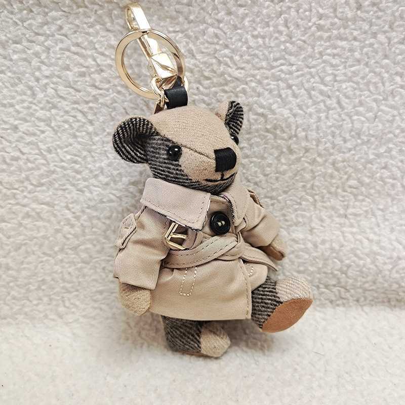 Teddy bear keychain, car charm, couple bag accessory, made of cashmere, checkered pattern, bear naked bear coat, hanging bear figurine J250624