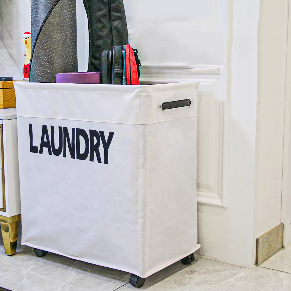 Large capacity foldable dirty clothes basket with wheels factory direct sales
