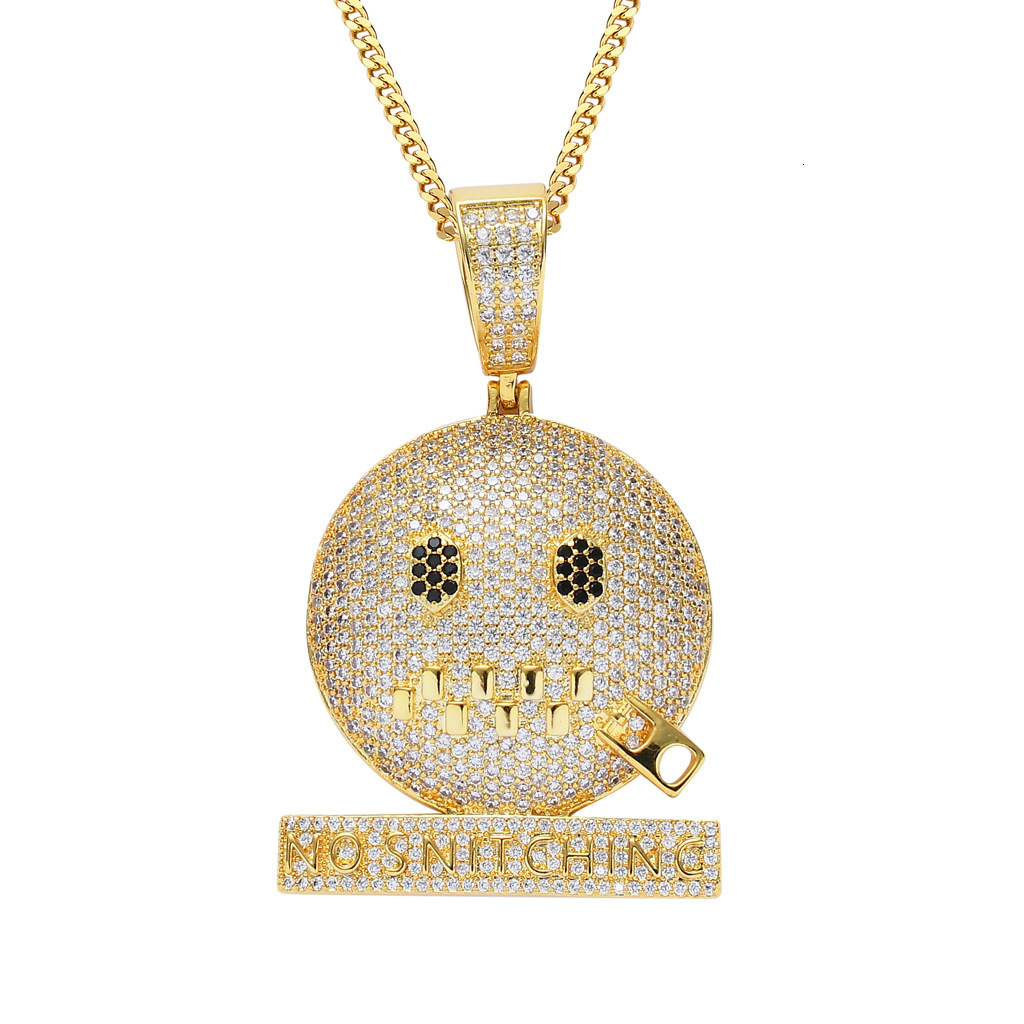 Luxury Moissanite Hip Hop Necklace Men Cartoon Emoji Zipper No Snitching Trendy Iced Out Jewelry Pass the diamond tester