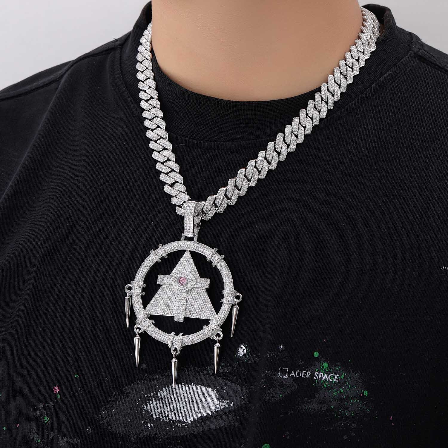 Luxury Moissanite Hip Hop Necklace with Solid Millennium Wisdom Wheel Pendant, Diamond - Studded Round Fringe Fashion Accessory Pass the diamond teste