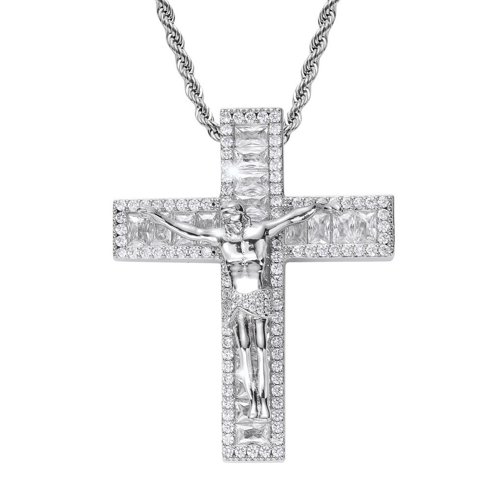 Moissanite Necklace Hip Hop Cross Pendant Diamond Studded Trendy Personalized Accessory Pass the diamond tester