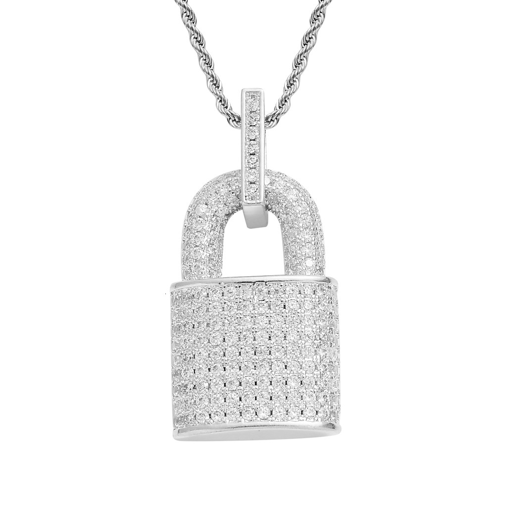Luxury Moissanite Lock Pendant Necklace Iced Out Solid Diamond - encrusted Hip - Hop Style Unisex Trendy Jewelry Pass the diamond tester