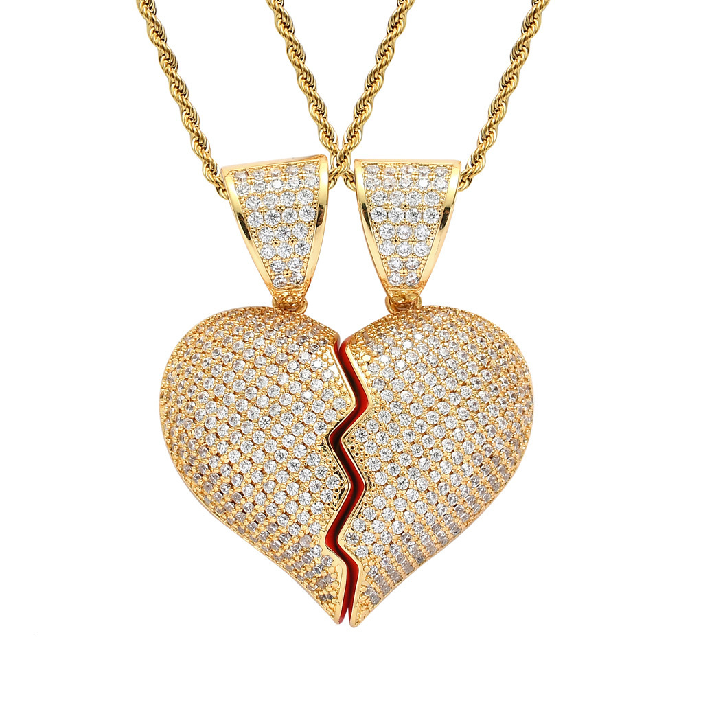 Luxury Moissanite Jewelry Necklace Broken Heart Hip Hop Pendant Iced Out Diamond Magnetic Couple Necklace Pass the diamond tester