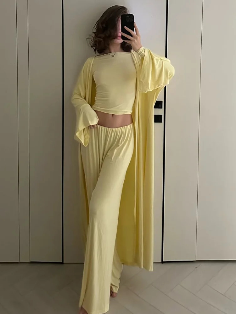 Women Casual Pants Suit Slimfitting Shirt Long Sleeves Floorlength Trousers Threepieces Set 2025 Fashion Loose Street Wear 250616
