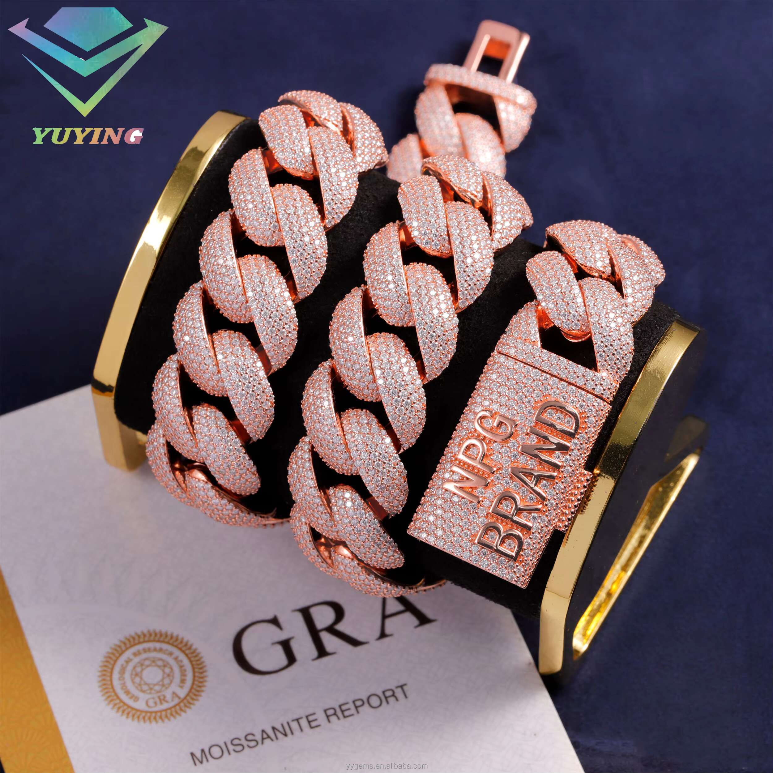 Hip Hop 22mm Iced Out Cuban Chain Fine Jewelry 18k Rose Gold Plated S925 Silver Chain for Men VVS Moissanite Cuban Link Chain