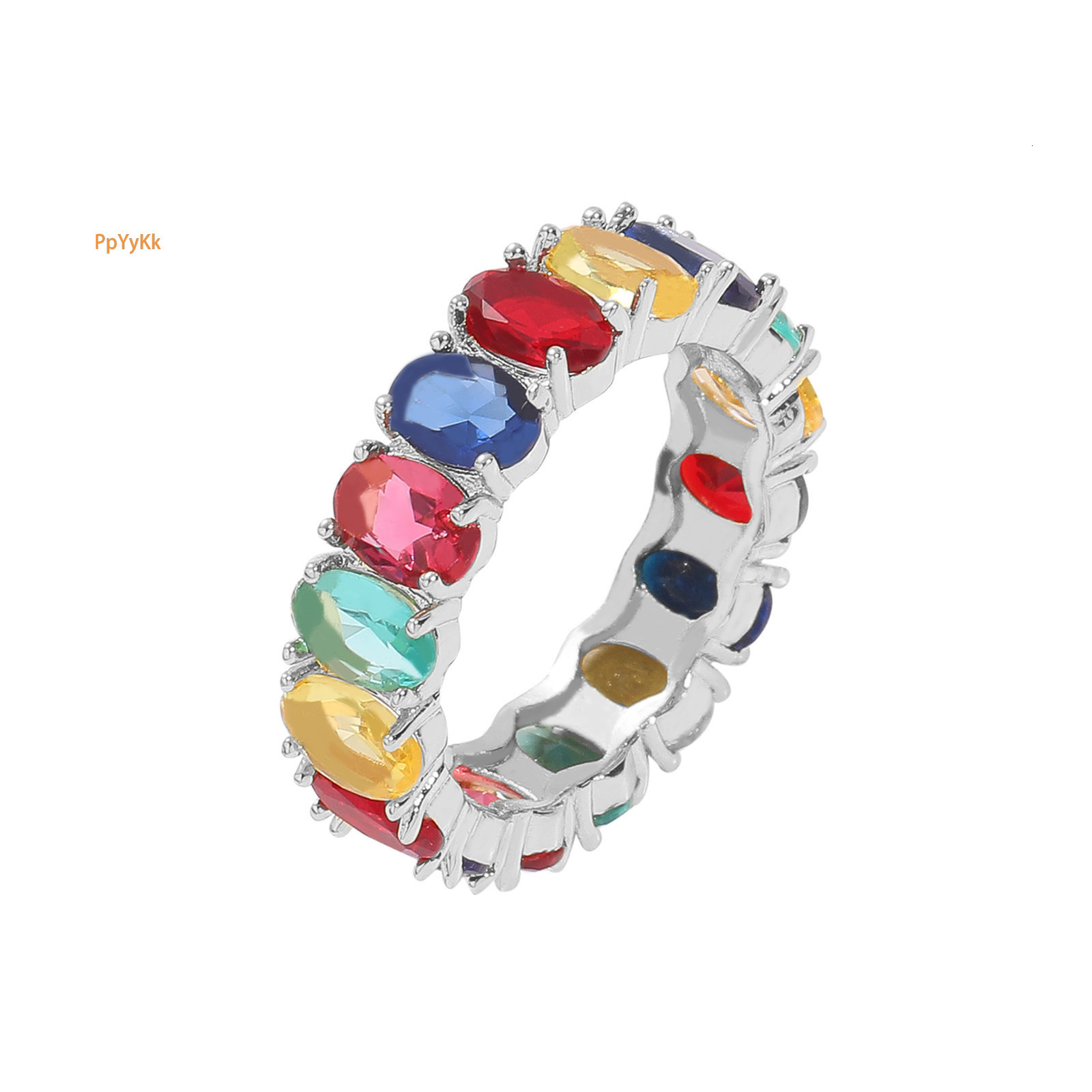 High Quality Colorful Moissanite Ring Simple Unique Oval Unisex Couple Bling Bling Hip Hop Iced Out Ring Passes the diamond tester