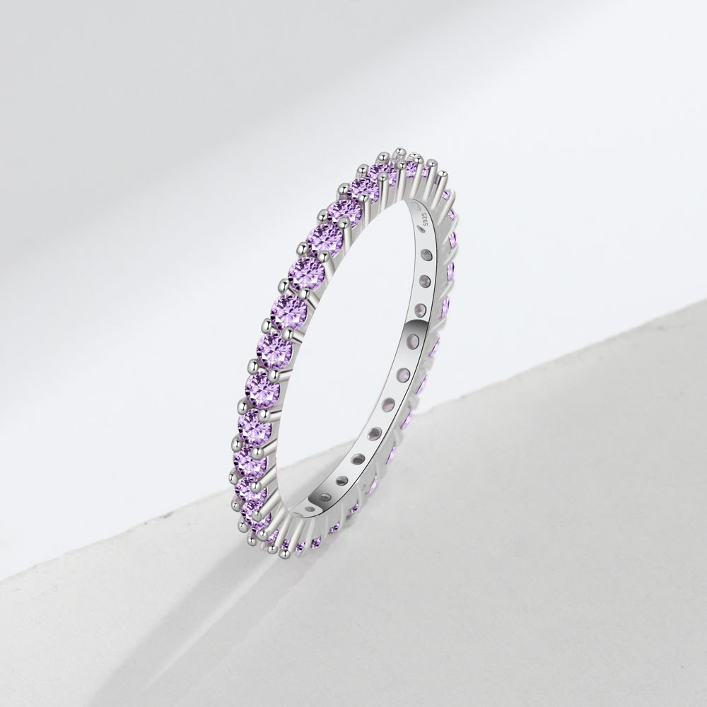 Choucong Ins Elegant Top Sell Luxury Jewelry 925 Sterling Silver Round Cut Amethyst CZ Diamond Party Women Wedding Eternity Stack Band Ring For Lover 