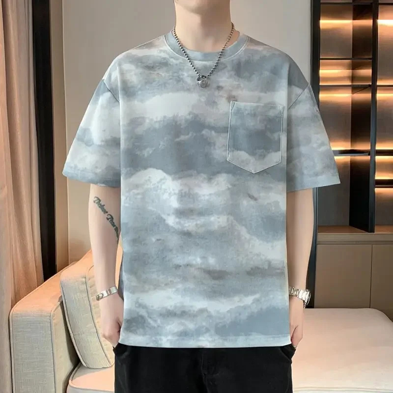 Mens Tees Shirts Baggy Tops Tie Dye Basic Party Mens T-shirt Harajuku Y2k Casual Summer Stylish Vintage Clothing Clothes 250618