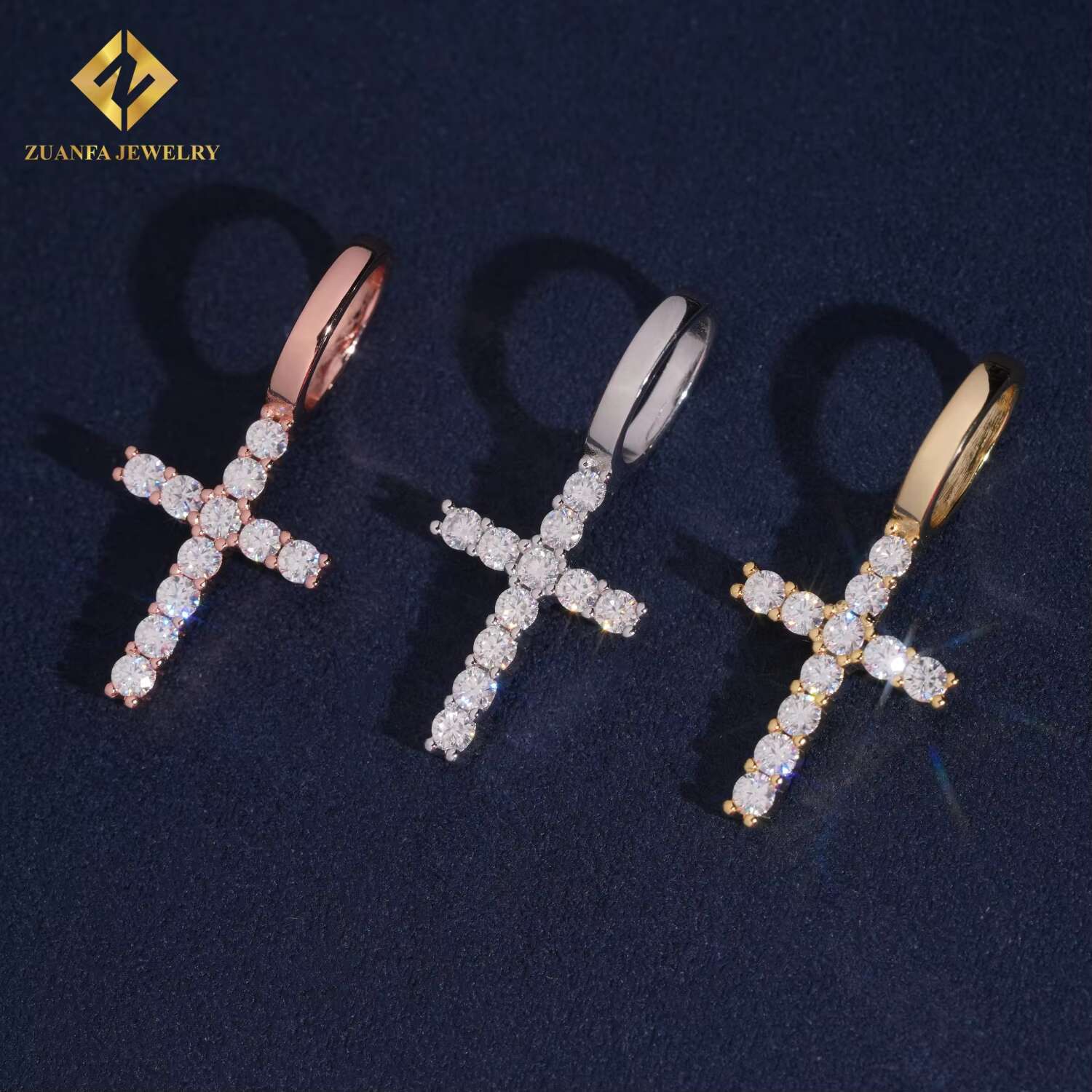 Pass Diamond Tester Iced Out Fire Jewelry 925 Sterling Silver Fashion Cross Pendant Necklaces Charms Hip Hop