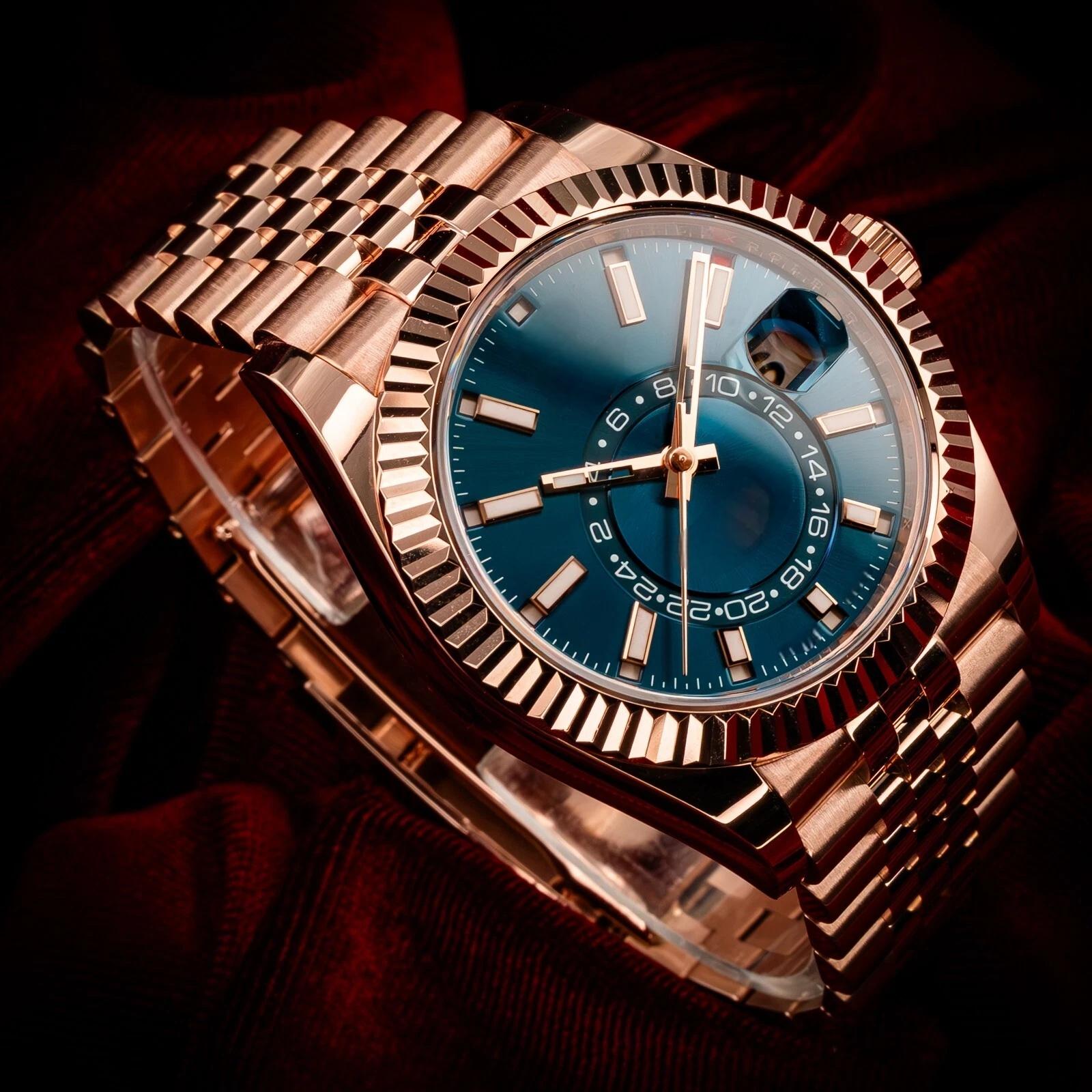 Brand Rol Mens Watch Movement Sky-Dweller Blue Dial Rose Gold Sunburst 42mm Jubilee Fluted Sky - 336935 Automatic Waterproof sapphire Wristwatches