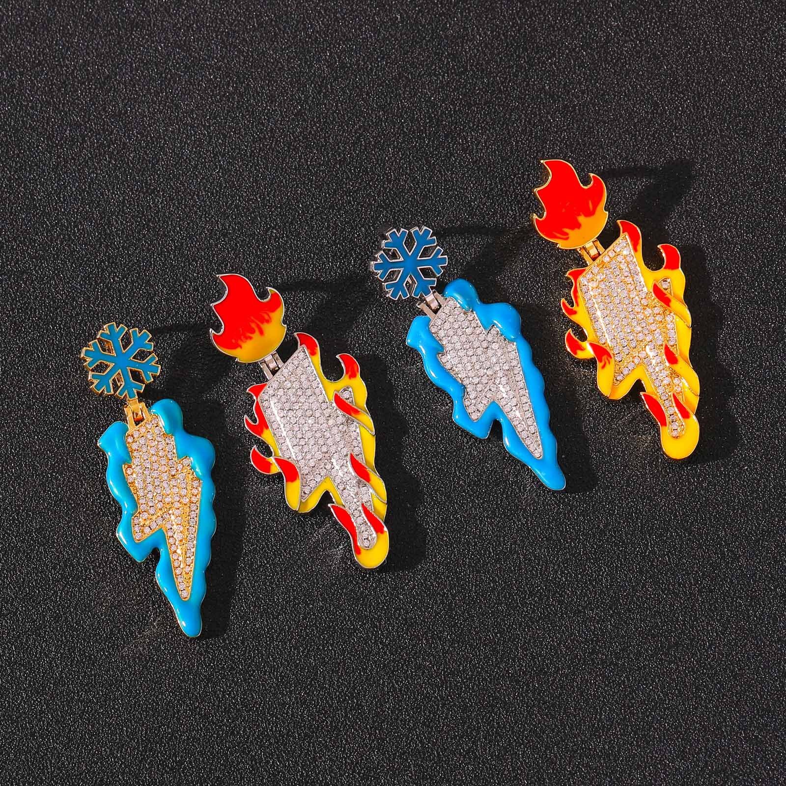 Luxury Fire Ice Lightning Moissanite Necklace Minimalist Street Cool Oil Drip Ice Out Bling Hip Hop Jewelry Pass the diamond tester