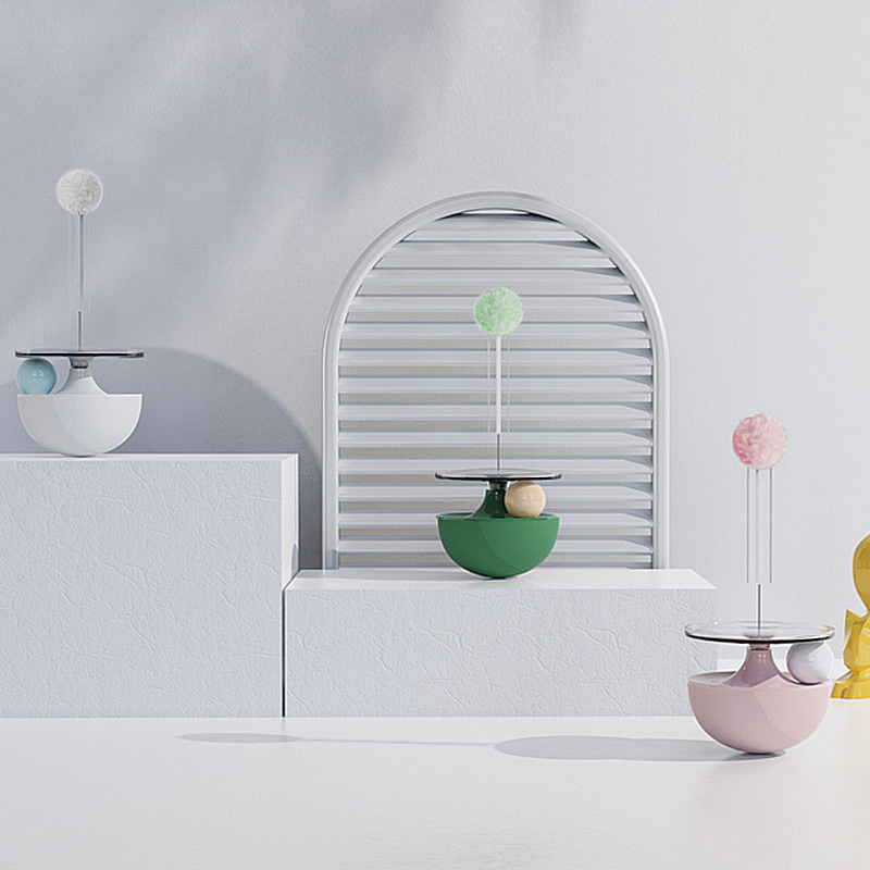 Cat's Enthusiastic Playtime Companion: Engaging Teaser Stick & Rollable Carrousel