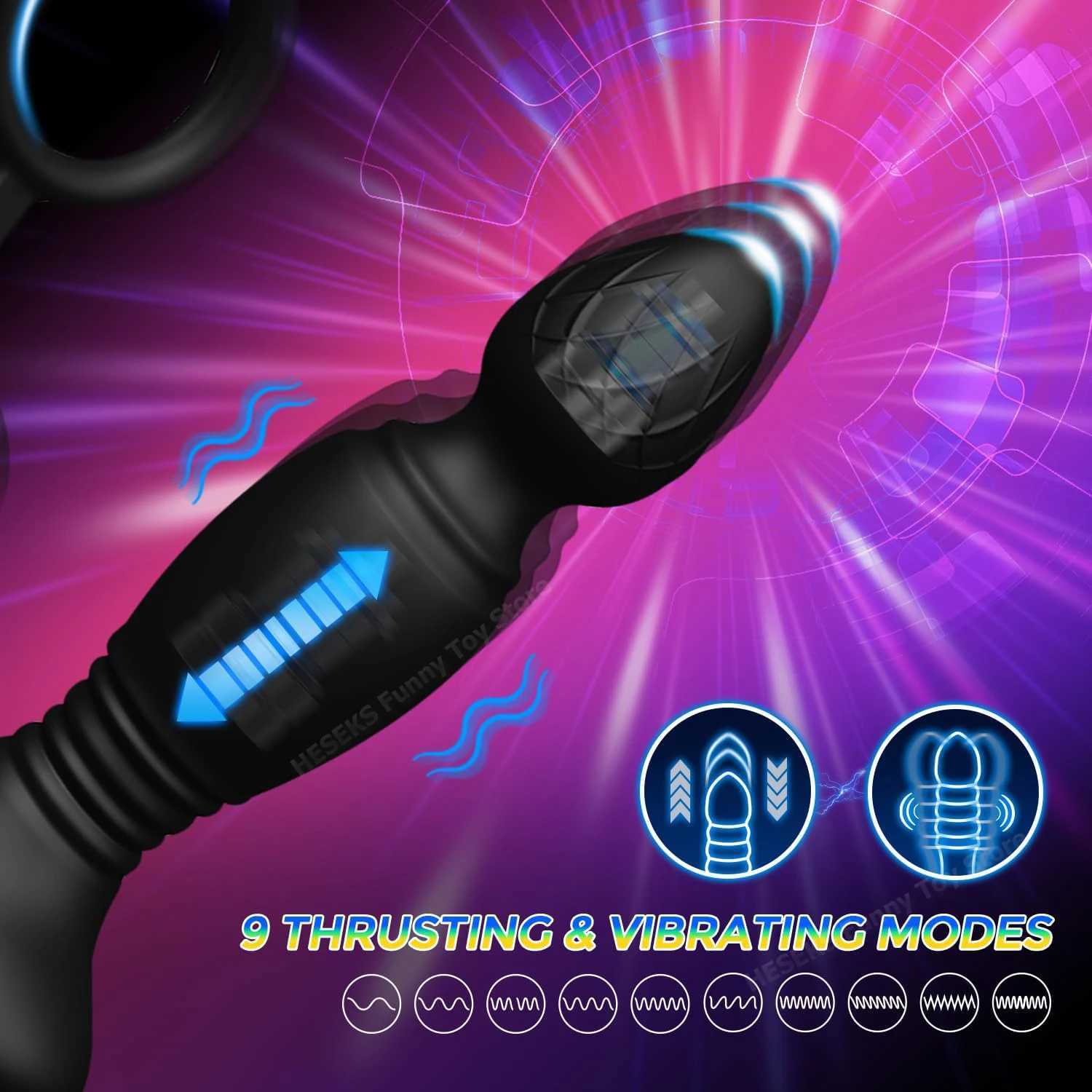 HESEKS Prostate Massager Anal Plug with Cock Ring 9 Thrusting Vibrating Vibrator Remote Control Sex Toys for Men 18+ W250624