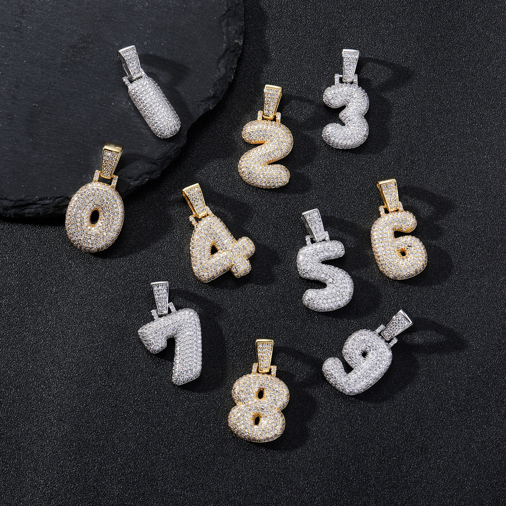 Luxury Moissanite Hip Hop Iced Out Bubble Number Pendant Necklace 18K Gold Plated Druzy jewelry Pass the diamond tester