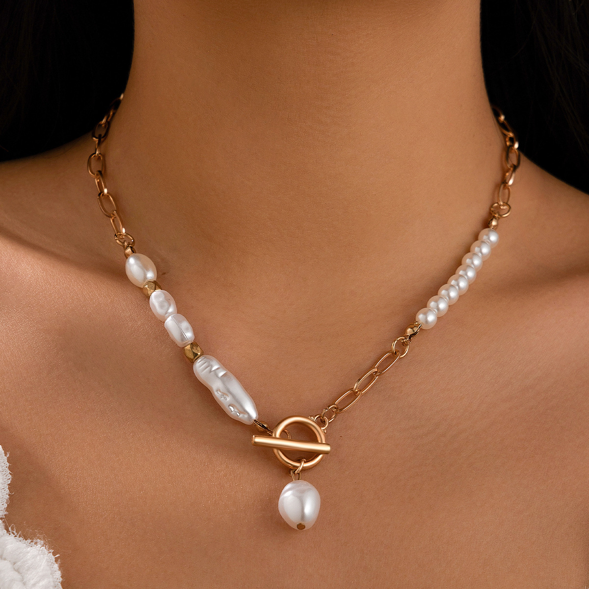 Baroque Simple Water Drop Jewelry Elegant Pearl Tassel Collarbone Necklace for Women