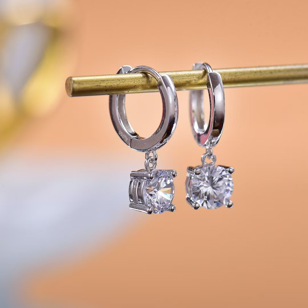 Moissanite Stud Earrings with Four-Claw Setting | 925 Sterling Silver Plated White Gold | Ultra Sparkle & Trendy Design
