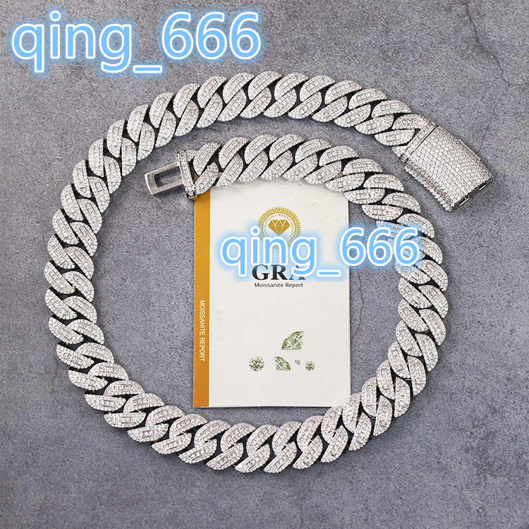 Hip Hop 18mm Wide Princess Cut Diamond VVS Moissanite Heavy Silver 18k Gold Plated Cuban Link Chain